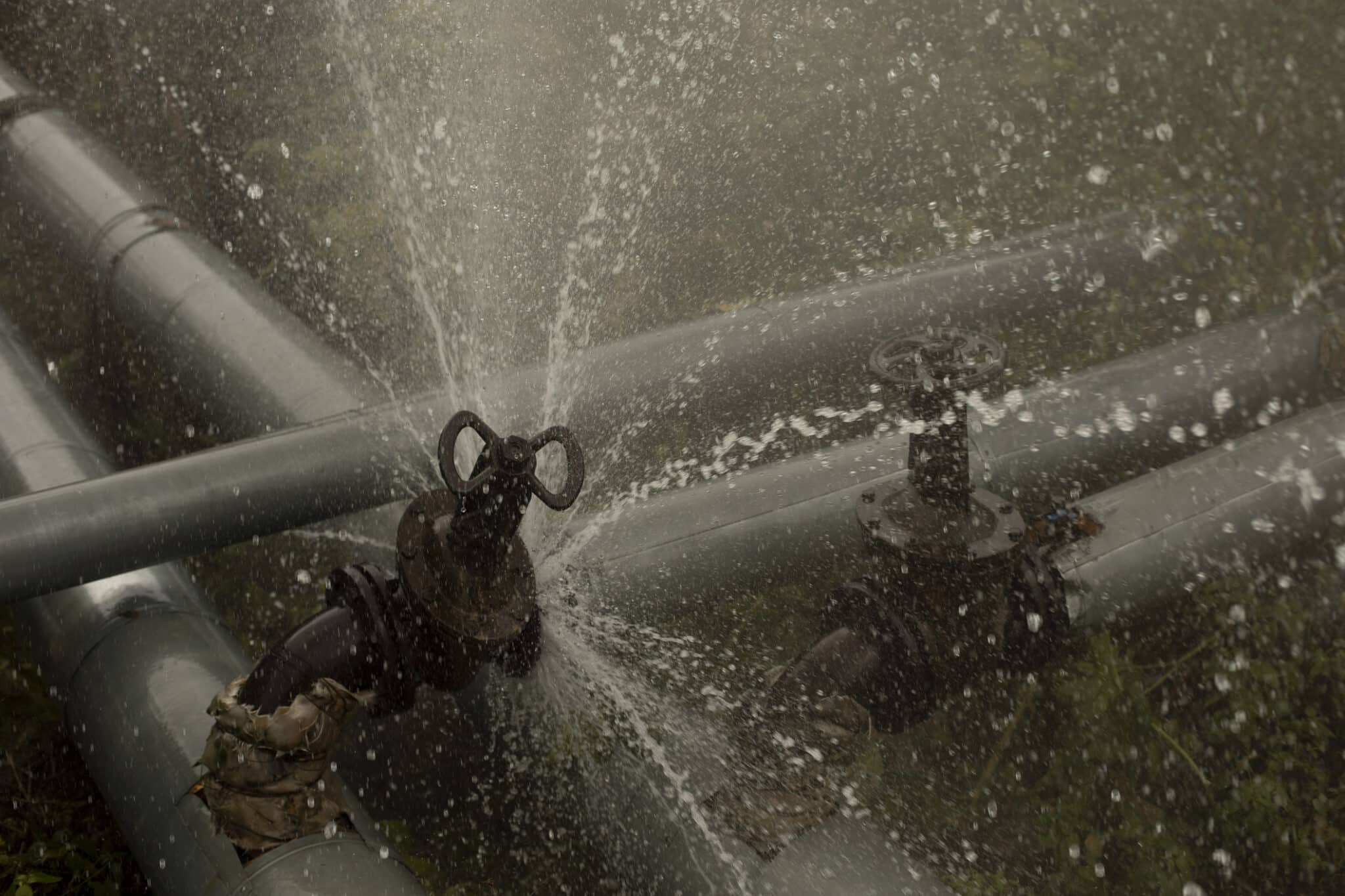 Emergency Plumbing, Pipeline burst. Water pours from pipes. 