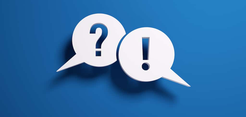 Blue speech bubbles with a question mark and exclamation mark | water heater installation 