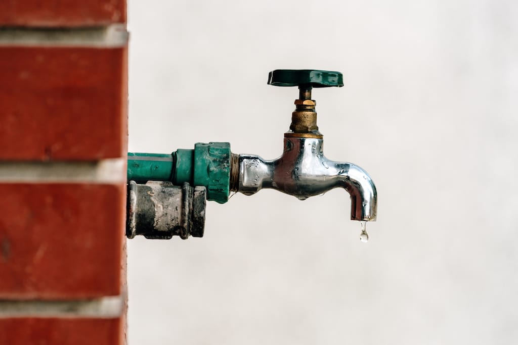 Leaky garden faucet in backyard, in need of a plumber. 